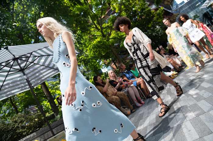 Models walk during the finale at the Lela Rose fashion show during September 2022 New York Fashion Week: The Shows at Hudson Yards on September 09, 2022 in New York City.